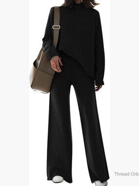 Women's 2 Piece Sweater Set Wide Leg Pants Loungewear Sweatsuit